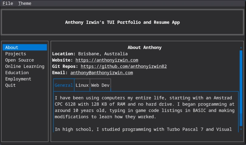 TUI Portfolio Resume App